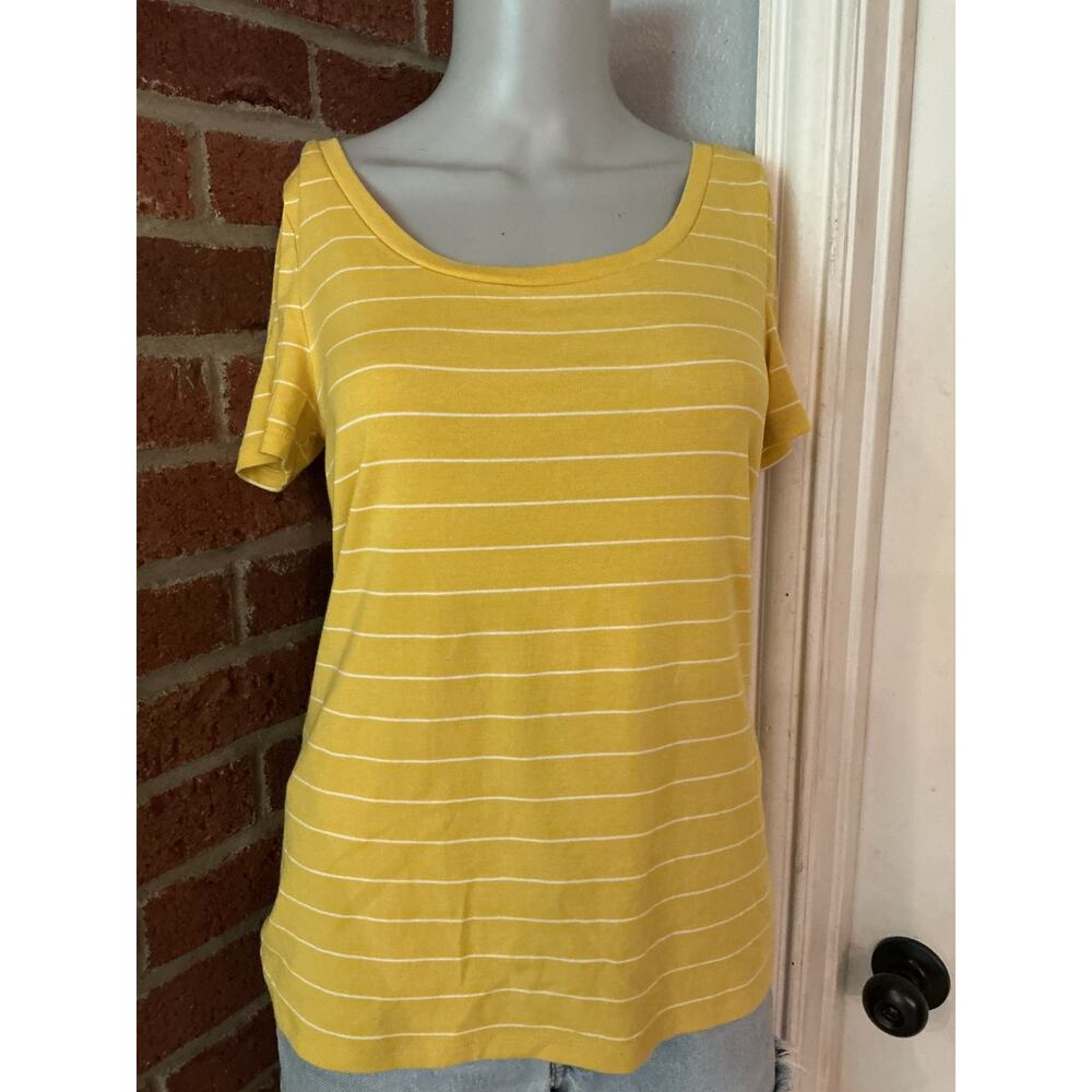 Old Navy Yellow Striped Tee | Soft Mustard Yellow Scoop Neck T-Shirt | Medium